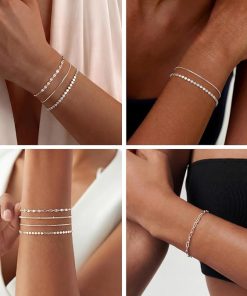 Alternative view of MBW Sterling Silver Simple Thin Bracelets for Women Trendy